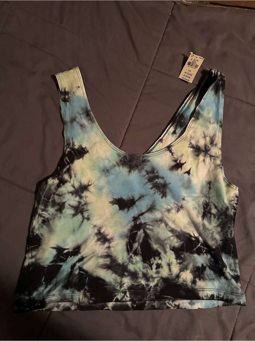 Tie-Dye Scoop Neck Crop Tank Top - Blue/Black
